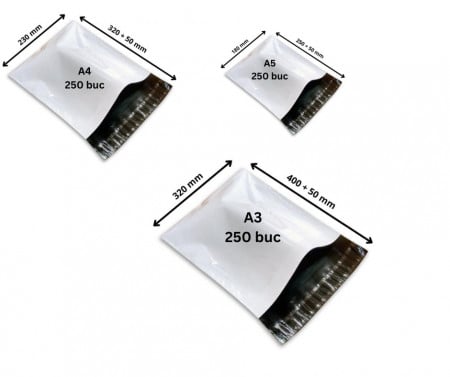 Set 750 buc pungi curierat Profesional ( A3, A4 si A5 cate 250 buc )
