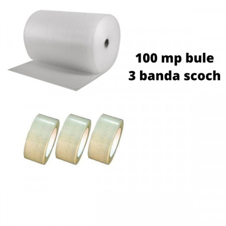 Pachet folie cu bule 100 mp + 3 role scotch, folie de 60gr/mp - 2 straturi
