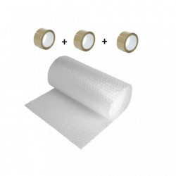 Pachet folie cu bule 60 mp + 3 role scotch, folie de 90 microni - 3 straturi