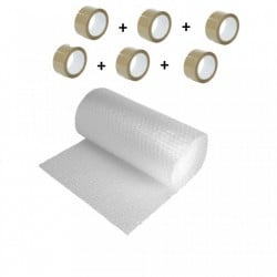 Pachet folie cu bule 60 mp + 6 role scotch , folie de 60gr/mp - 2 straturi