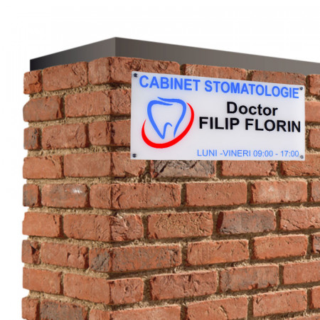 Placa personalizata dreptunghiulara 60x28 cm prezentare Cabinet Medical Stomatologie cu suporti de prindere - Img 4