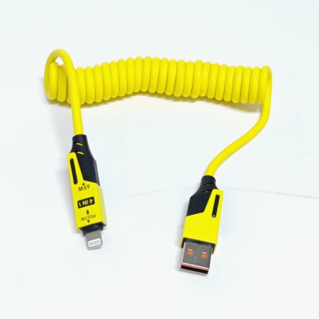 Cablu de Date și Încărcare Rapidă 4 în 1 Extensibil (Spiralat) CA-894 – PD 65W / 27W (USB-C, USB-A, iPhone) - Img 4