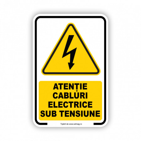 G120 Semn indicator, (atentie cabluri electrice sub tensiune), Tabla Aluminiu, Autocolant sau PVC