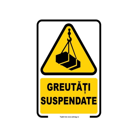 G151 Semn indicator, (GREUTATI SUSPENDATE) Tabla aluminiu, Autocolant sau PVC