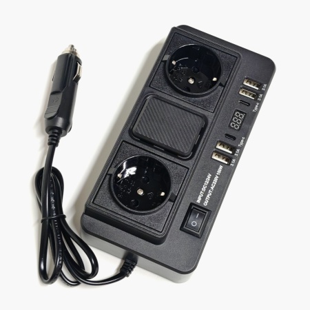 Invertor Auto de Tensiune 150W – 12V/24V DC la 2 x 220V AC cu 4 x USB și 2 x Type-C - Img 3