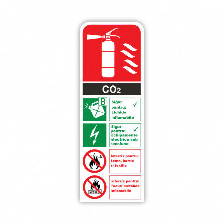 X268 Semn indicator, (indicatii instinctor CO2), Autocolant sau PVC, 30x10cm