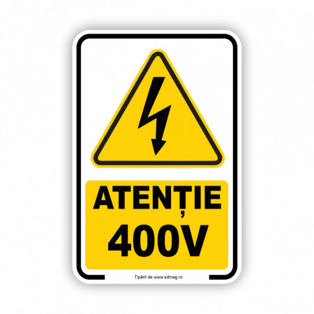 G117 Semn indicator, (atentie 400v), Tabla Aluminiu, Autocolant sau PVC
