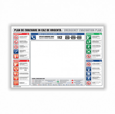 M112 Semn indicator, (plan evacuare in caz de urgenta),Tabla Aluminiu, Autocolant sau PVC