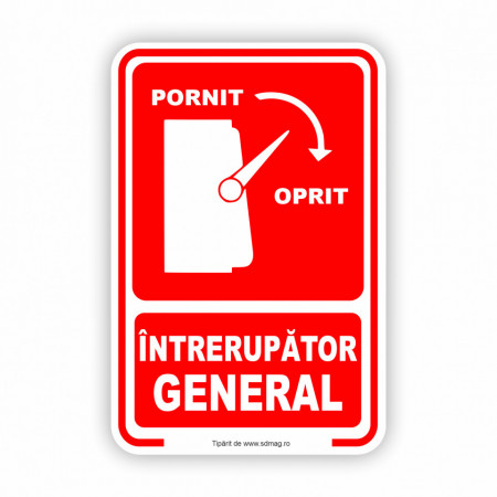 R 226 Semn indicator, (ÎNTRERUPĂTOR GENERAL), Tabla Aluminiu, Autocolant sau PVC