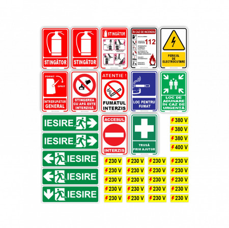 x318 Set 41 piese semne informative Indicatoare obligatorii pentru Securitatea si Protectia Muncii