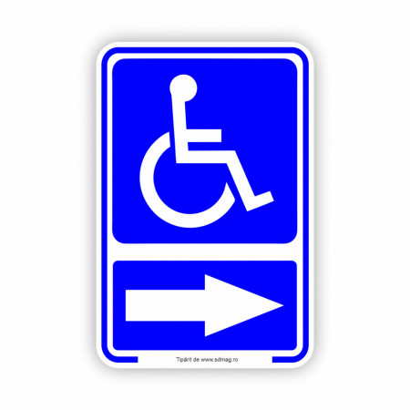 A174 Semn indicator, (IESIRE SPRE DREAPTA PERSOANE CU DIZABILITATI) Tabla aluminiu, Autocolant sau PVC