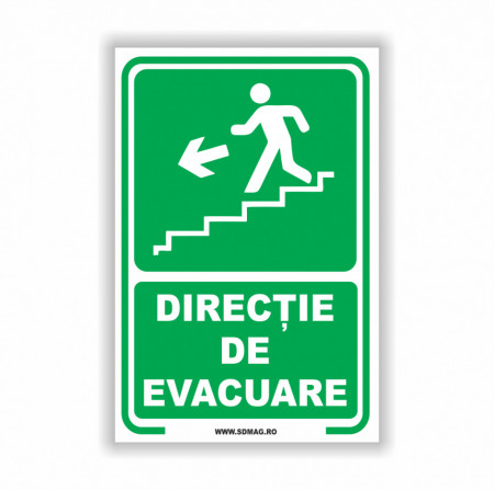 V252 Semn indicator, (directia de evacuare scari jos stanga),Tabla Aluminiu, Autocolant sau PVC