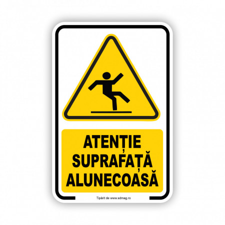 G118 Semn indicator, (atentie suprafata alunecoasa ), Tabla Aluminiu, Autocolant sau PVC