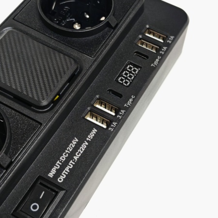 Invertor Auto de Tensiune 150W – 12V/24V DC la 2 x 220V AC cu 4 x USB și 2 x Type-C - Img 4