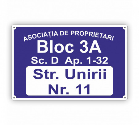 Placa Stradala personalizata 58x38 cm Asociatie Locatari