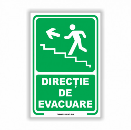 V248 Semn indicator, (directia de evacuare scari sus stanga),Tabla Aluminiu, Autocolant sau PVC