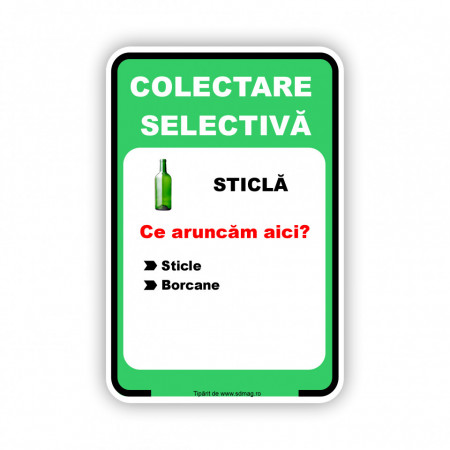 V251 Semn indicator, (colectare selectiva sticla ), Tabla Aluminiu, Autocolant sau PVC