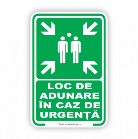 V261 Semn indicator, (LOC DE ADUNARE ÎN CAZ DE URGENȚĂ) Tabla aluminiu, Autocolant sau PVC