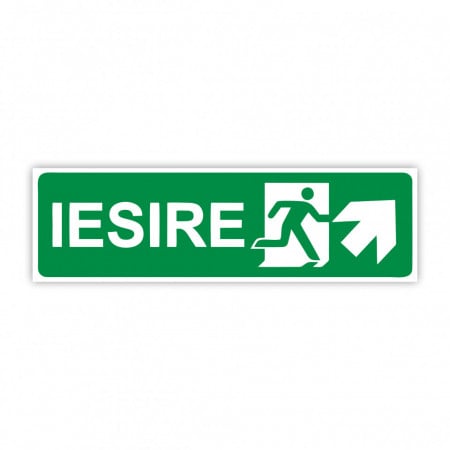 X276 Semn indicator, (iesire spre dreapta sus), Autocolant sau PVC, 30x10 cm