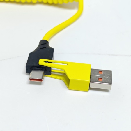 Cablu de Date și Încărcare Rapidă 4 în 1 Extensibil (Spiralat) CA-894 – PD 65W / 27W (USB-C, USB-A, iPhone) - Img 2