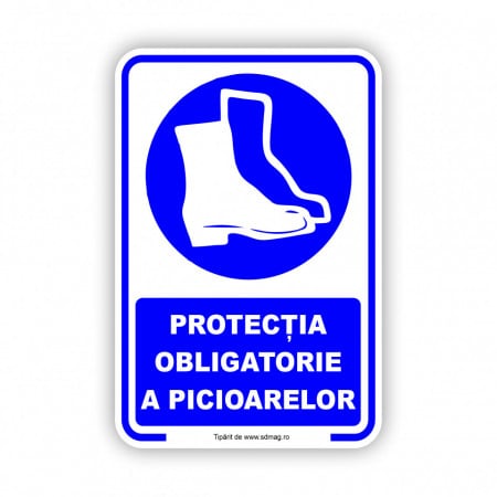 A165 Semn indicator, (protectia obligatorie a picioarelor), Tabla Aluminiu, Autocolant sau PVC