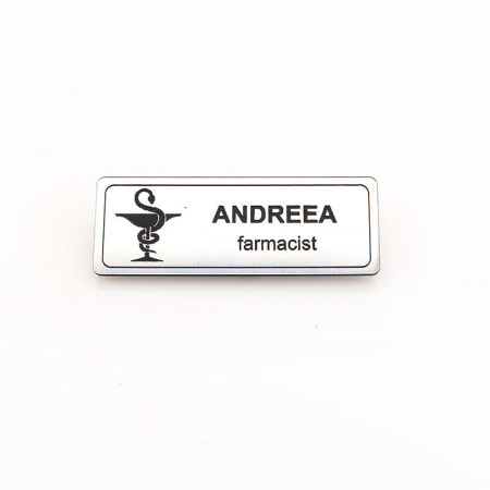 Ecuson Personalizat 2.4x7cm pentru Farmacist cu sistem de prindere