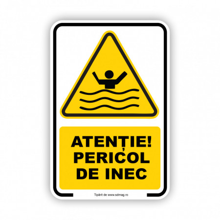 G138 Semn indicator, (atentie pericol de inec), Tabla Aluminiu, Autocolant sau PVC