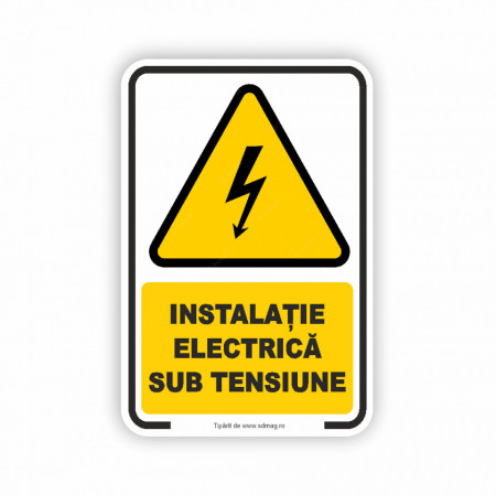 G155 Semn indicator, (INSTALATIE ELECTRICA SUB TENSIUNE ) Tabla aluminiu, Autocolant sau PVC