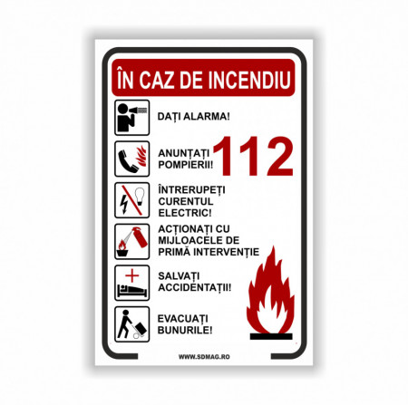 M110 Semn indicator, (in caz de incendiu), Tabla Aluminiu, Autocolant sau PVC