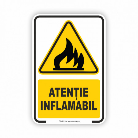 G126 Semn indicator, (ATENTIE INFLAMABIL) Tabla aluminiu, Autocolant sau PVC