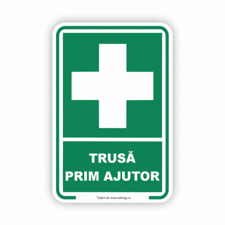V267 Semn indicator, (TRUSĂ DE PRIM AJUTOR) Tabla aluminiu, Autocolant sau PVC