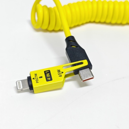 Cablu de Date și Încărcare Rapidă 4 în 1 Extensibil (Spiralat) CA-894 – PD 65W / 27W (USB-C, USB-A, iPhone) - Img 3