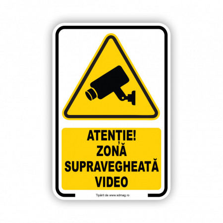 G128 Semn indicator, (atentie zona supravegheata video ), Tabla Aluminiu, Autocolant sau PVC