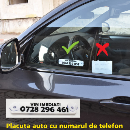 Placa personalizata cu numarul de telefon + 2 ventuze prindere geam