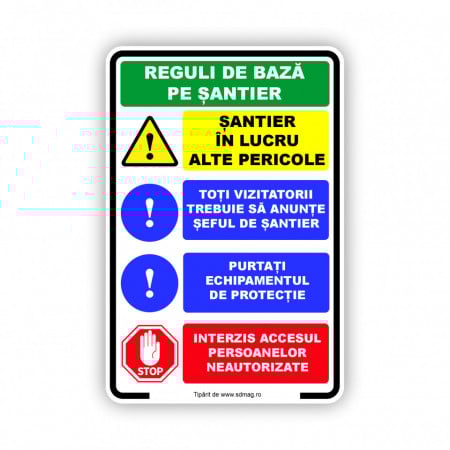 M103 Semn indicator, (reguli de baza pe santier 2), tabla aluminiu, Autocolant sau PVC