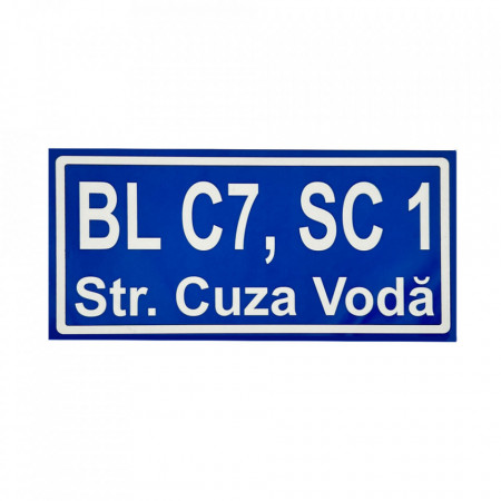 Placa Numar Bloc, Scara si strada 10x20 cm, Tabla Aluminiu