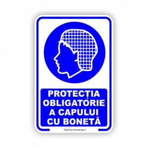 A176 Semn indicator, (protectia obligatorie a capului cu boneta), Tabla Aluminiu, Autocolant sau PVC