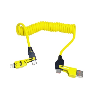 Cablu de Date și Încărcare Rapidă 4 în 1 Extensibil (Spiralat) CA-894 – PD 65W / 27W (USB-C, USB-A, iPhone)