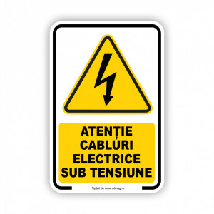 G120 Semn indicator, (atentie cabluri electrice sub tensiune), Tabla Aluminiu, Autocolant sau PVC