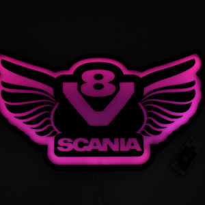 Placa luminoasa led de perete pentru interior camion 50x28 cm Scania V8 - Img 3