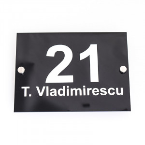 Placa Stradala Nr Casa si Strada, 20x15cm, dreptunghi, Negru lucios cu text alb + Distantiere montaj - Img 2