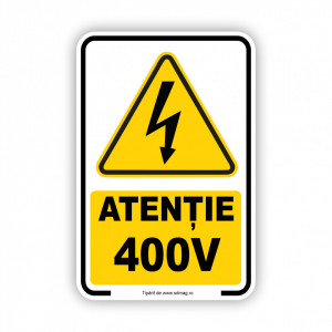 G117 Semn indicator, (atentie 400v), Tabla Aluminiu, Autocolant sau PVC