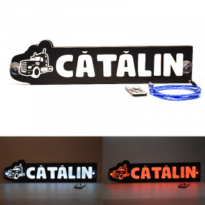 Placa led luminoasa interior in forma de camion 55x13 cm cu nume