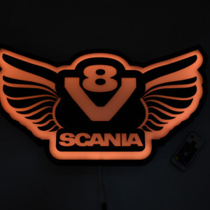 Placa luminoasa led de perete pentru interior camion 50x28 cm Scania V8 - Img 4