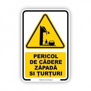 G136 Semn indicator, (pericol de cadere zapada si turturi), Tabla Aluminiu, Autocolant sau PVC