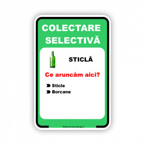 V251 Semn indicator, (colectare selectiva sticla ), Tabla Aluminiu, Autocolant sau PVC