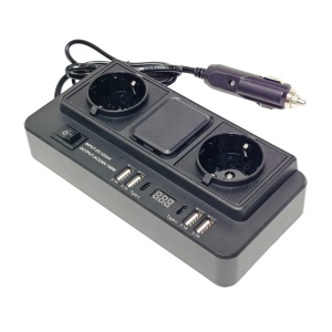 Invertor Auto de Tensiune 150W – 12V/24V DC la 2 x 220V AC cu 4 x USB și 2 x Type-C