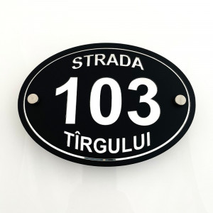 Placa Stradala Nr Casa si Strada, 20x15cm, Text efect Oglinda + Distantiere montaj