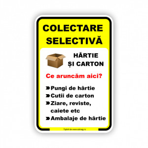 G140 Semn indicator, (colectare selectiva hartie si carton ), Tabla Aluminiu, Autocolant sau PVC