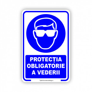 A168 Semn indicator, (protectia obligatorie a ochilor), Tabla Aluminiu, Autocolant sau PVC